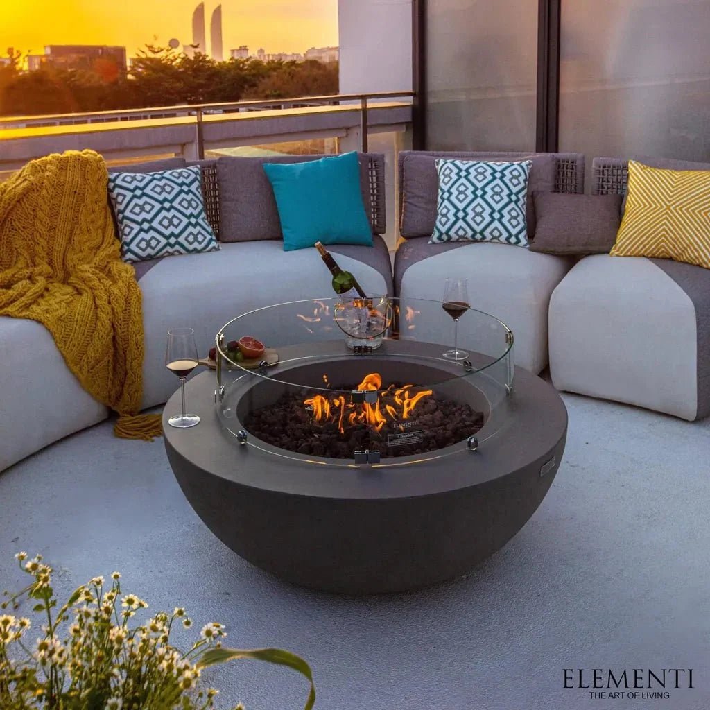 Elementi Lunar Round Gas Fire Bowl, Light Grey