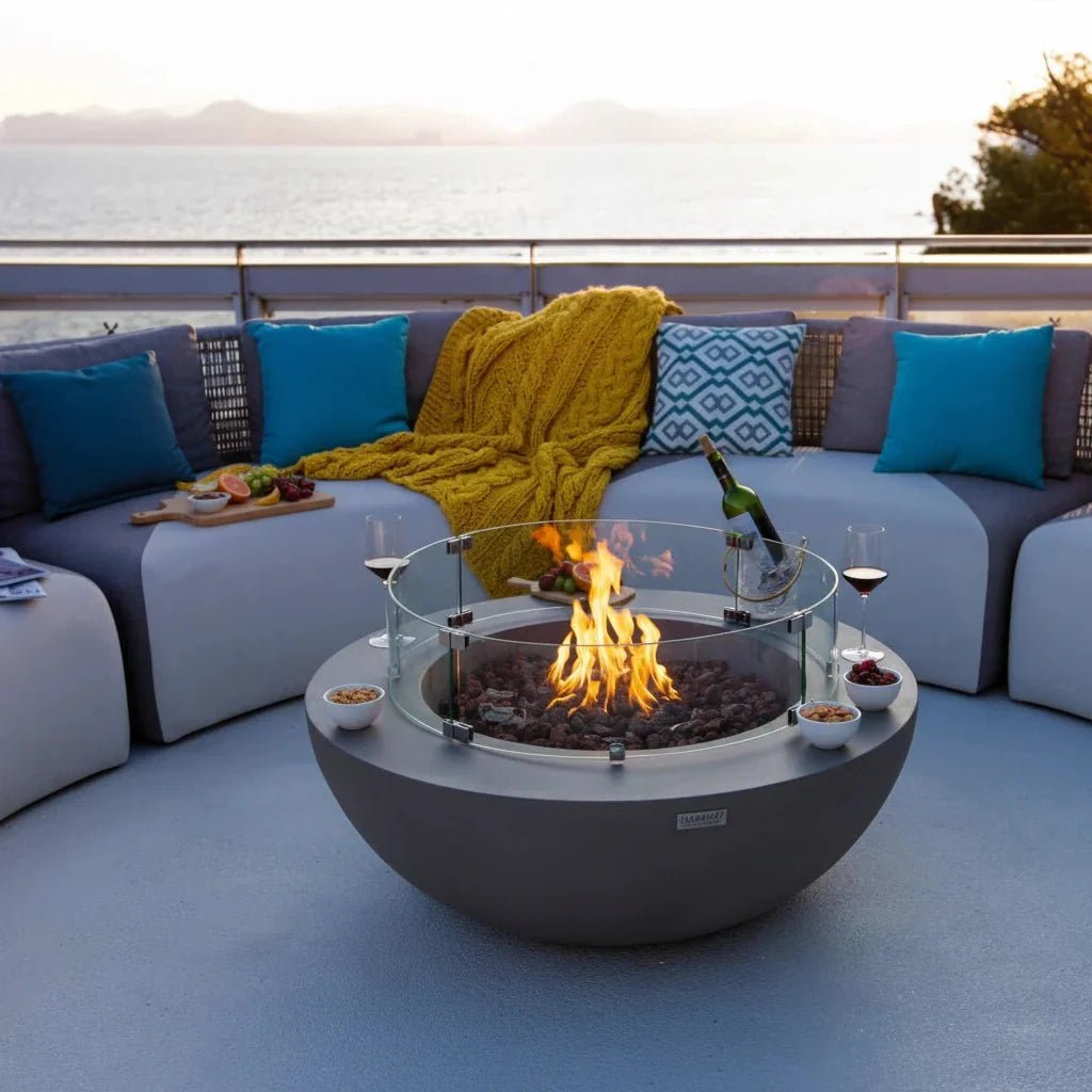 Elementi Lunar Round Gas Fire Bowl, Light Grey