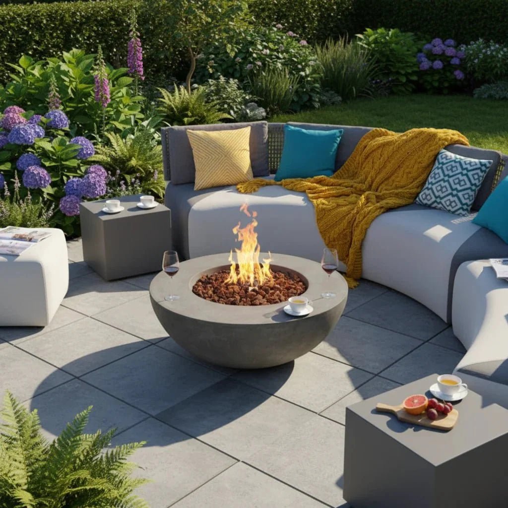 Elementi Lunar Round Gas Fire Bowl, Light Grey