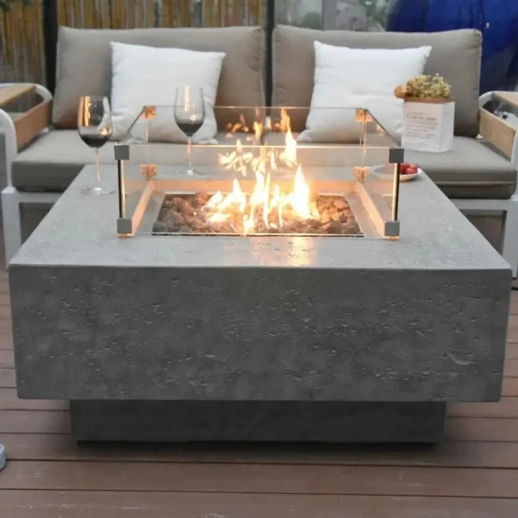 Elementi Manhattan Square Gas Fire Pit Table 13.2 kW, Light Grey