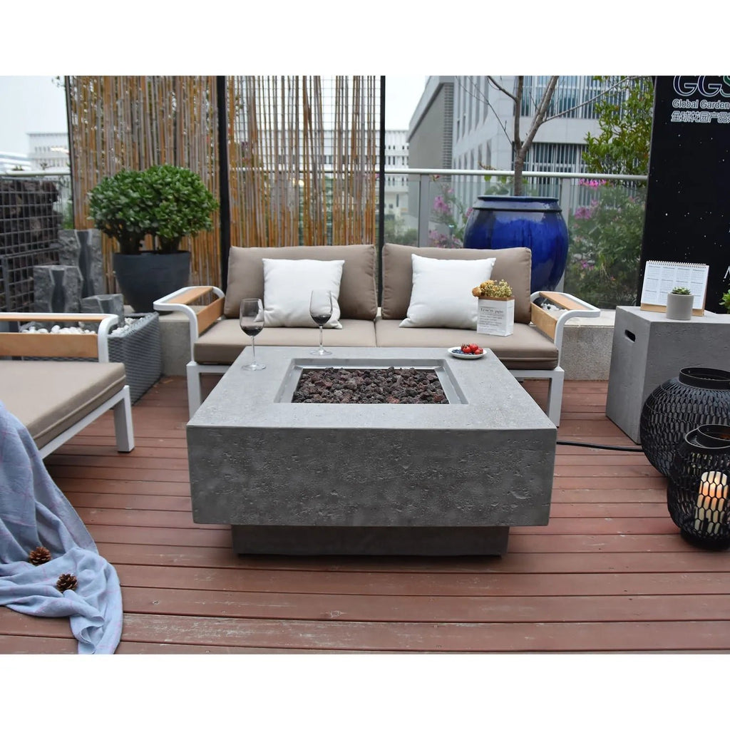 Elementi Manhattan Square Gas Fire Pit Table 13.2 kW, Light Grey