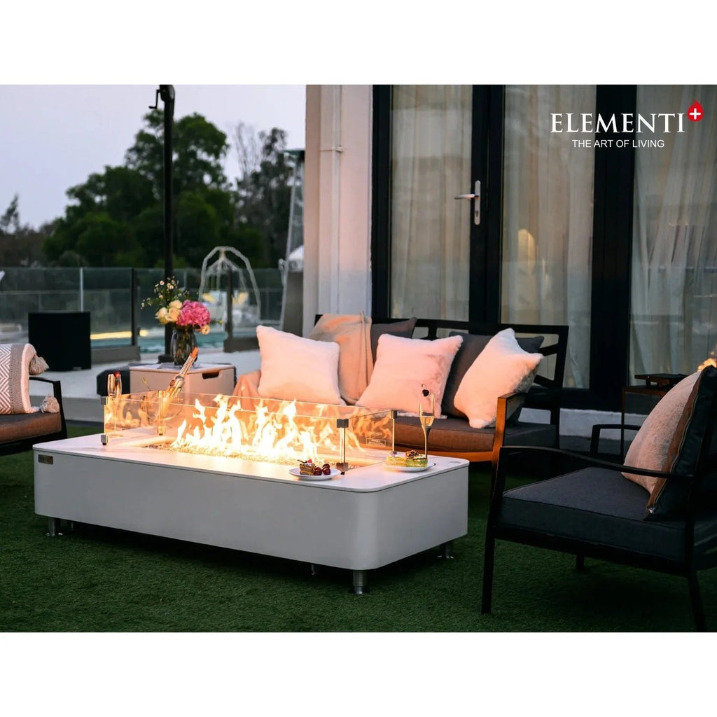 Elementi Plus Athens Rectangular Gas Fire Pit Table 16 kW, Marble Porcelain Top
