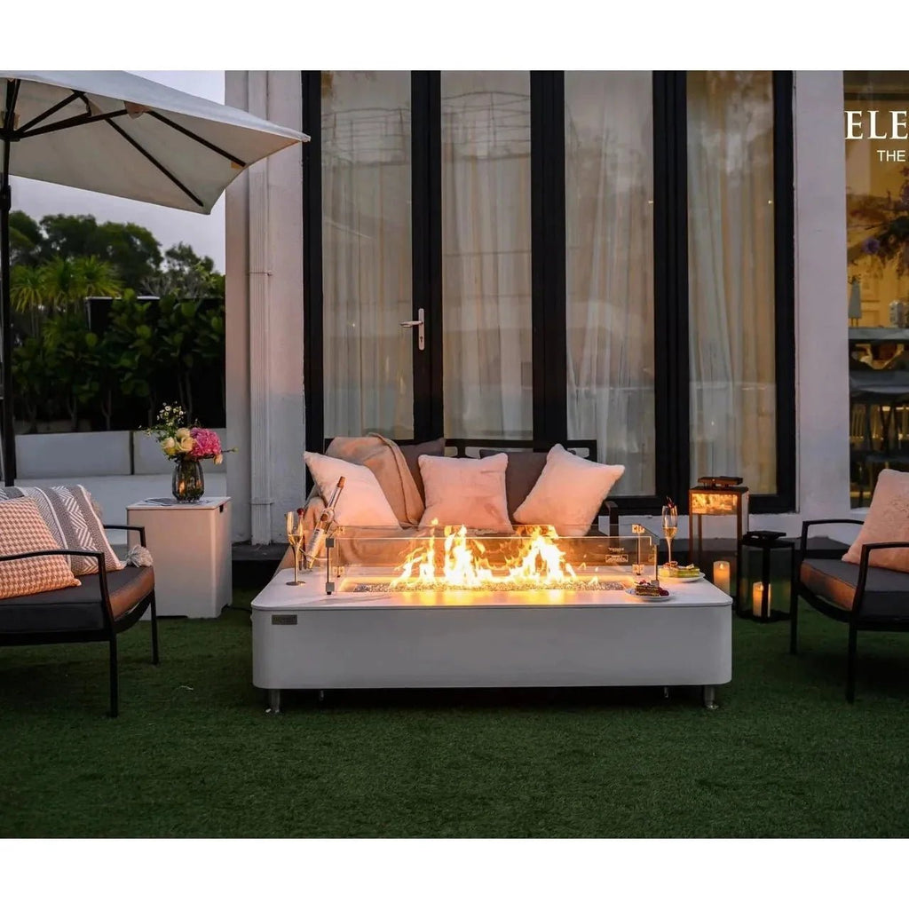 Elementi Plus Athens Rectangular Gas Fire Pit Table 16 kW, Marble Porcelain Top