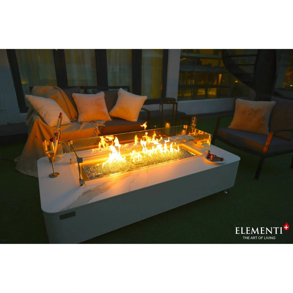 Elementi Plus Athens Rectangular Gas Fire Pit Table 16 kW, Marble Porcelain Top