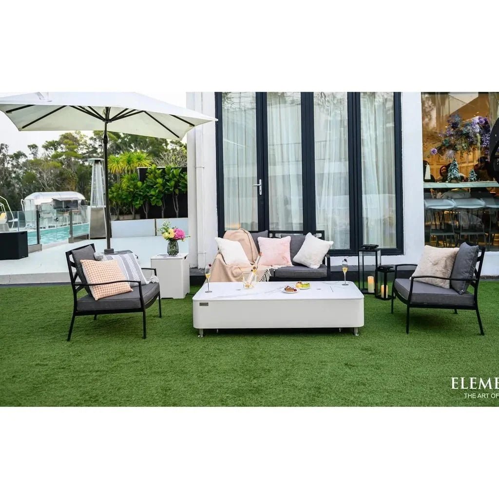 Elementi Plus Athens Rectangular Gas Fire Pit Table 16 kW, Marble Porcelain Top