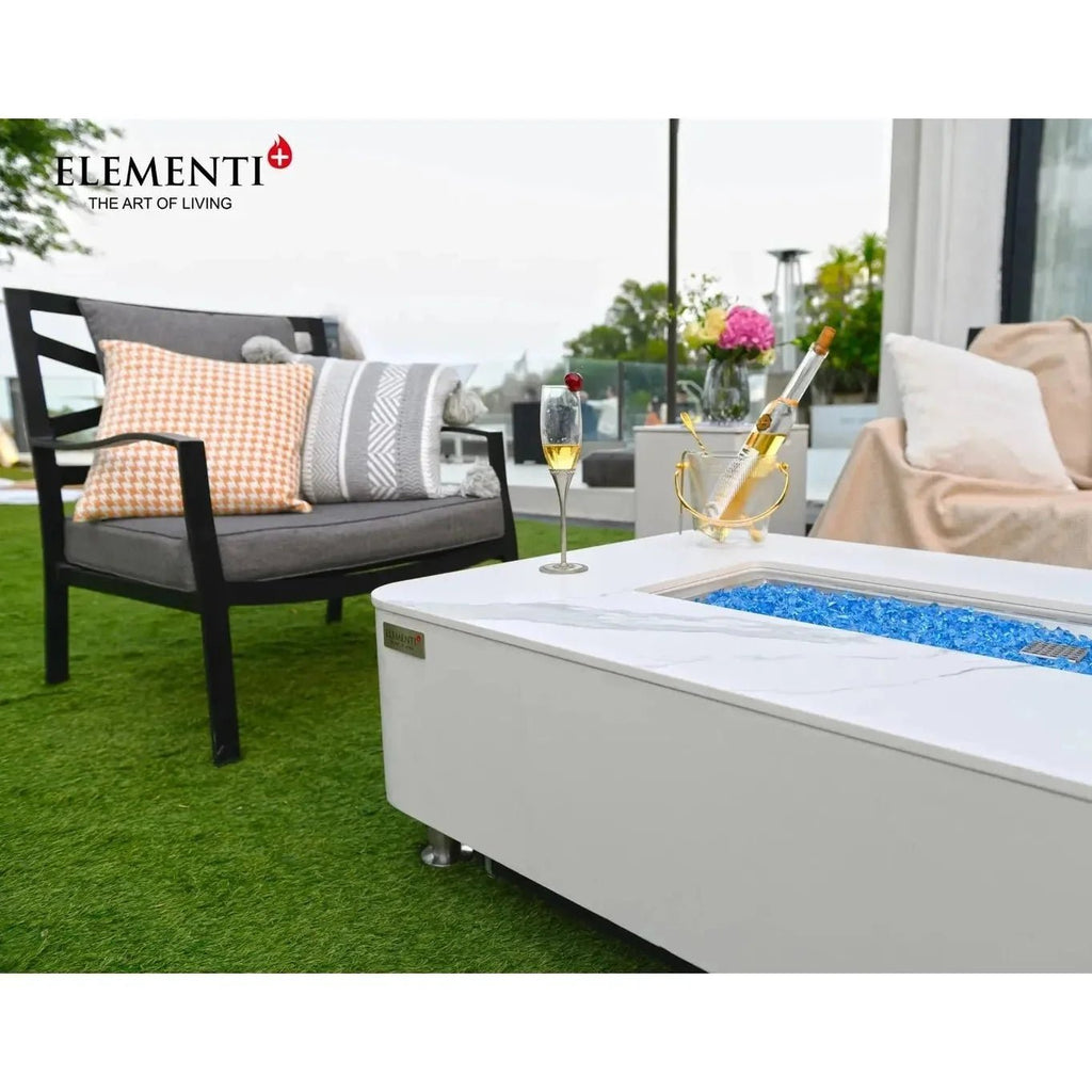 Elementi Plus Athens Rectangular Gas Fire Pit Table 16 kW, Marble Porcelain Top