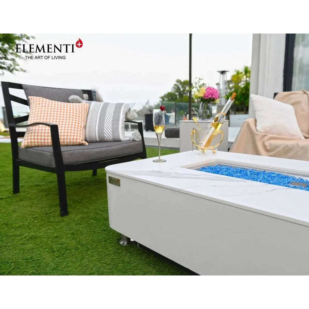 Elementi Plus Athens Rectangular Gas Fire Pit Table 16 kW, Marble Porcelain Top
