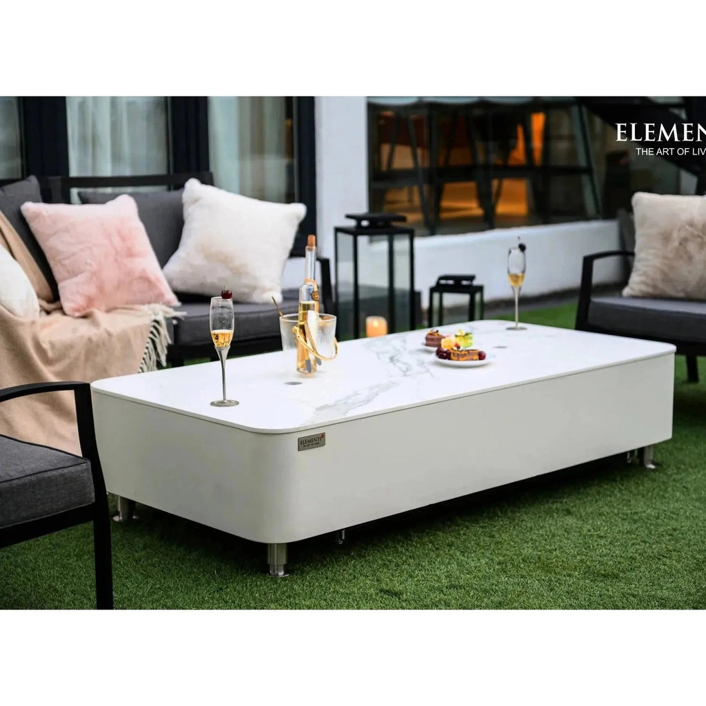Elementi Plus Athens Rectangular Gas Fire Pit Table 16 kW, Marble Porcelain Top