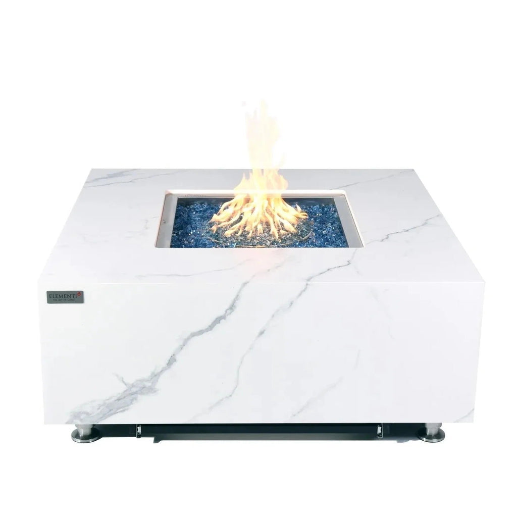 Elementi Plus Bianco Square Gas Fire Pit Table 16 kW, Marble Porcelain Top