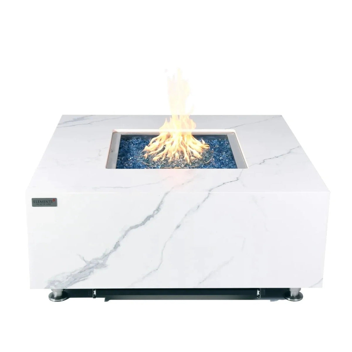 Elementi Plus Bianco Square Gas Fire Pit Table 16 kW, Marble Porcelain Top