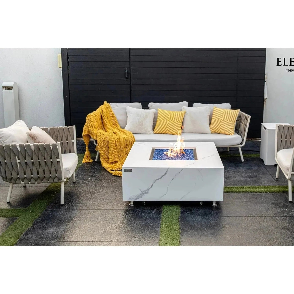 Elementi Plus Bianco Square Gas Fire Pit Table 16 kW, Marble Porcelain Top