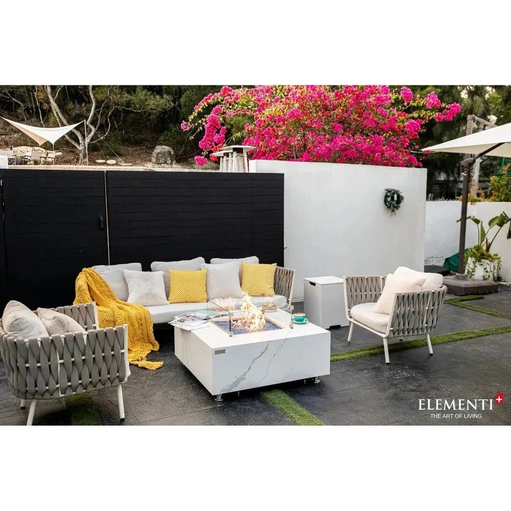 Elementi Plus Bianco Square Gas Fire Pit Table 16 kW, Marble Porcelain Top