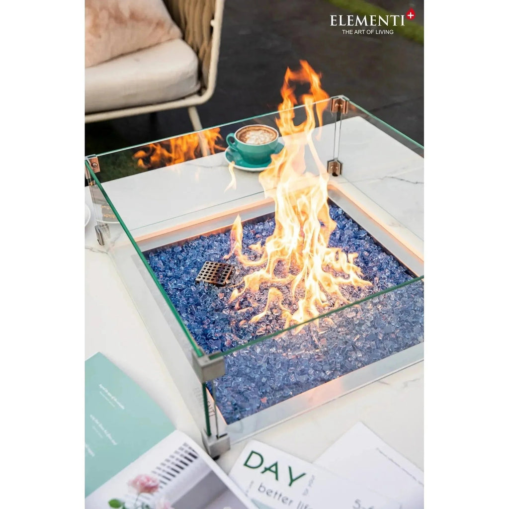 Elementi Plus Bianco Square Gas Fire Pit Table 16 kW, Marble Porcelain Top