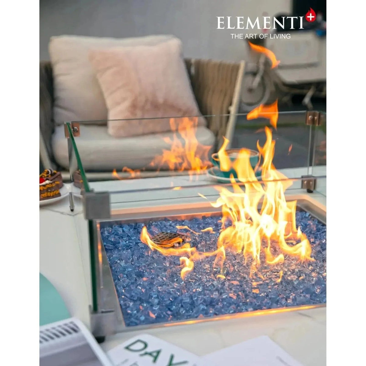 Elementi Plus Bianco Square Gas Fire Pit Table 16 kW, Marble Porcelain Top