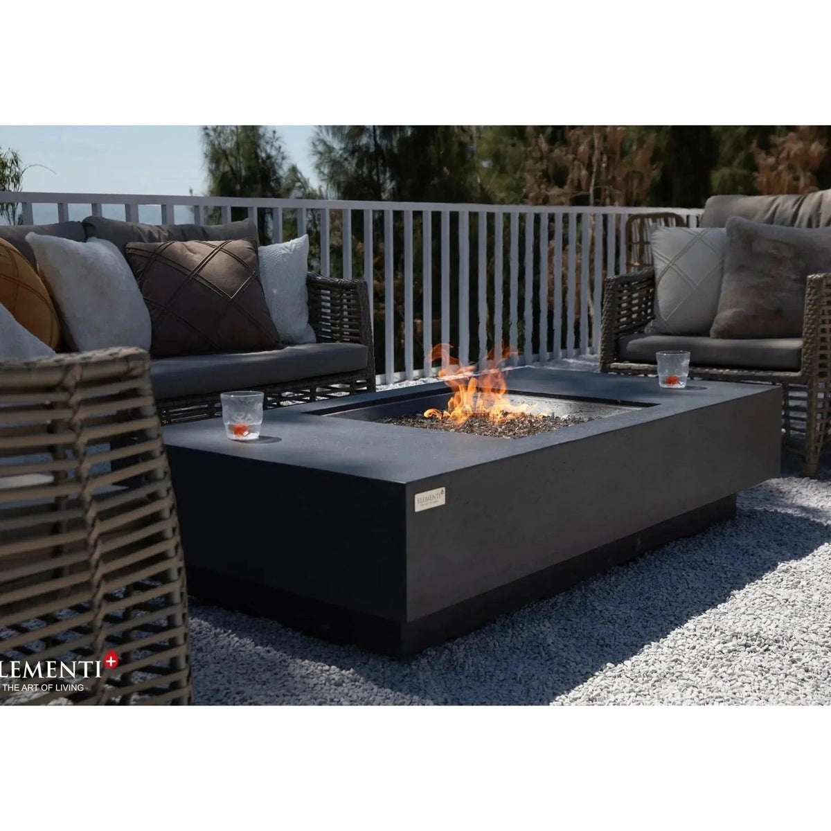 Elementi Plus Cannes Rectangular Gas Fire Pit Table 16 kW, Dark Grey