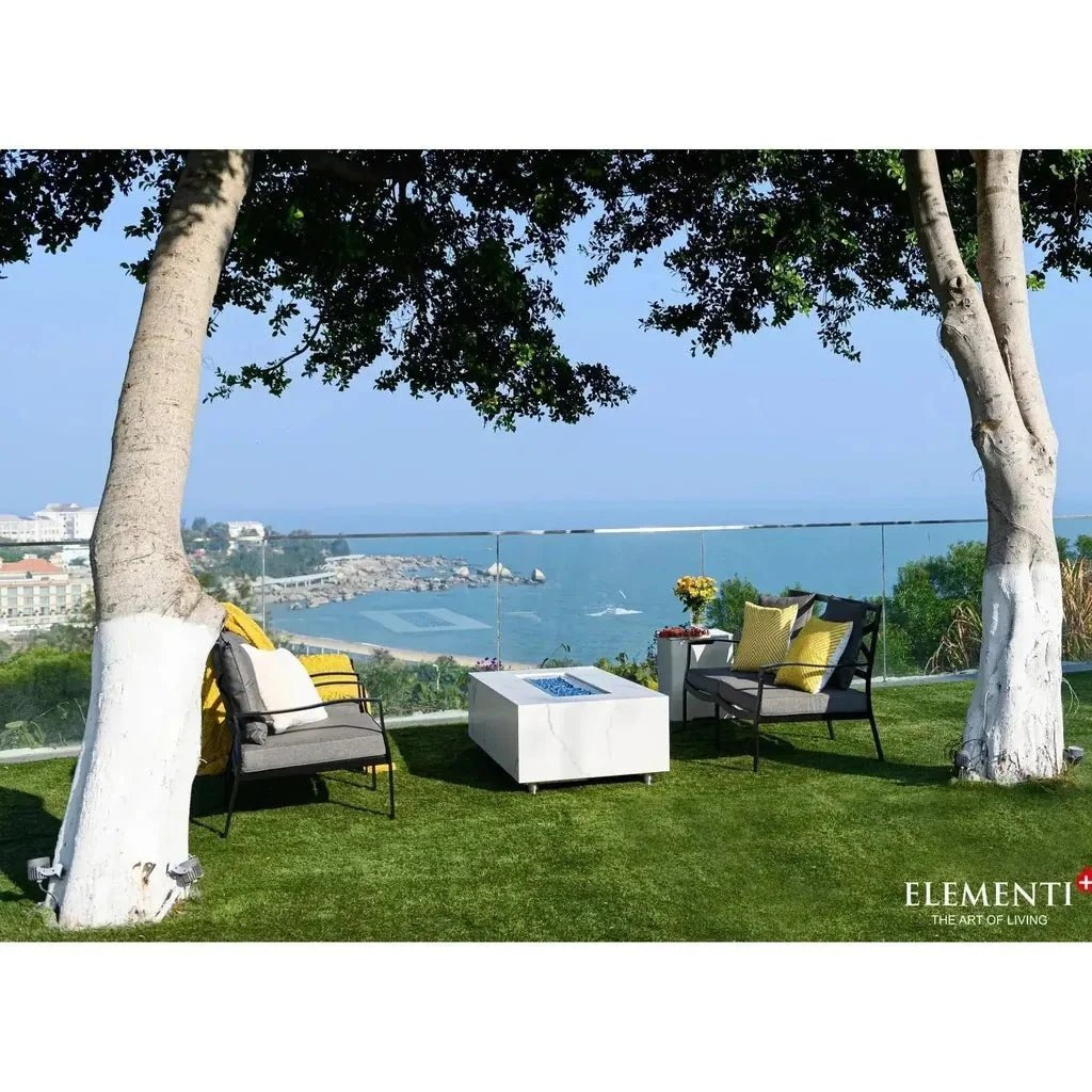 Elementi Plus Carrara Rectangular Gas Fire Pit Table 16 kW, Marble Porcelain Top