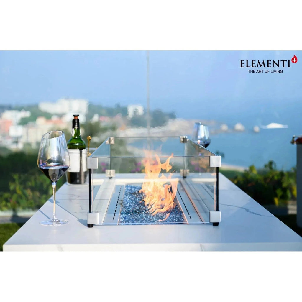 Elementi Plus Carrara Rectangular Gas Fire Pit Table 16 kW, Marble Porcelain Top