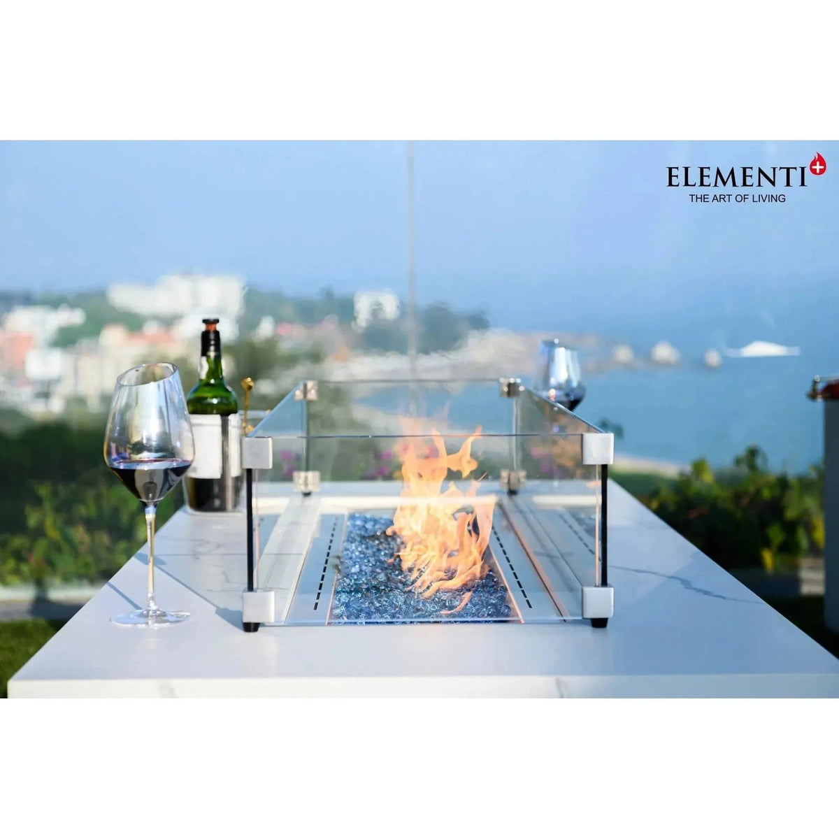 Elementi Plus Carrara Rectangular Gas Fire Pit Table 16 kW, Marble Porcelain Top