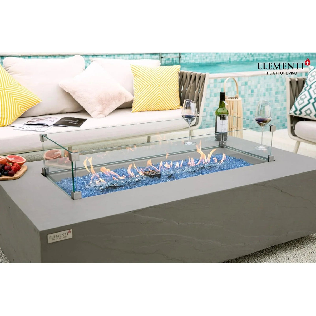 Elementi Plus Meteora Rectangular Gas Fire Pit Table 16 kW, Space Grey