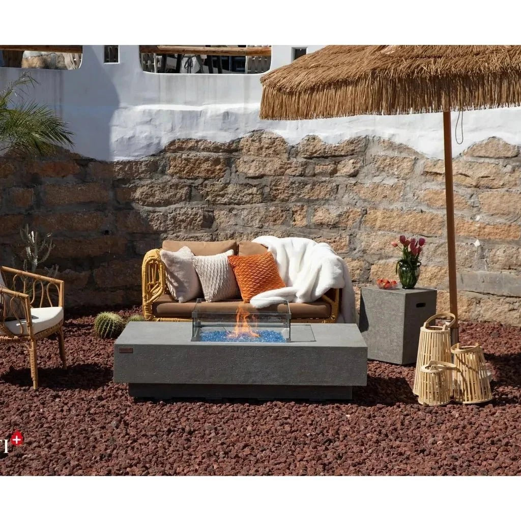 Elementi Plus Monte Carlo Rectangular Gas Fire Pit Table 16 kW, Light Grey
