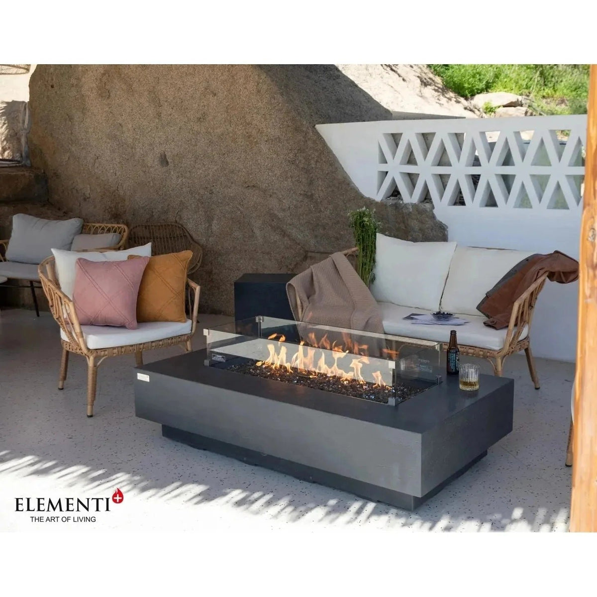 Elementi Plus Positano Rectangular Gas Fire Pit Table 16 kW, Dark Grey