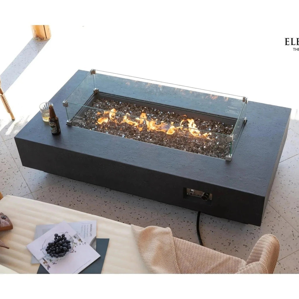 Elementi Plus Positano Rectangular Gas Fire Pit Table 16 kW, Dark Grey
