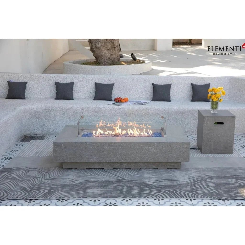 Elementi Plus Riviera Rectangular Gas Fire Pit Table 16 kW, Light Grey