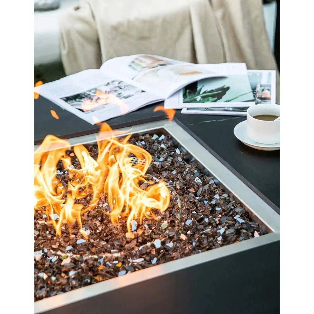 Elementi Plus Sofia Square Gas Fire Pit Table 16 kW, Black Marble Porcelain Top