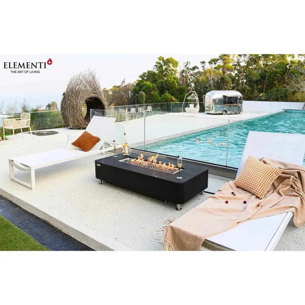 Elementi Plus Valencia Rectangular Gas Fire Pit Table 16 kW, Bulgarian Black Porcelain Top