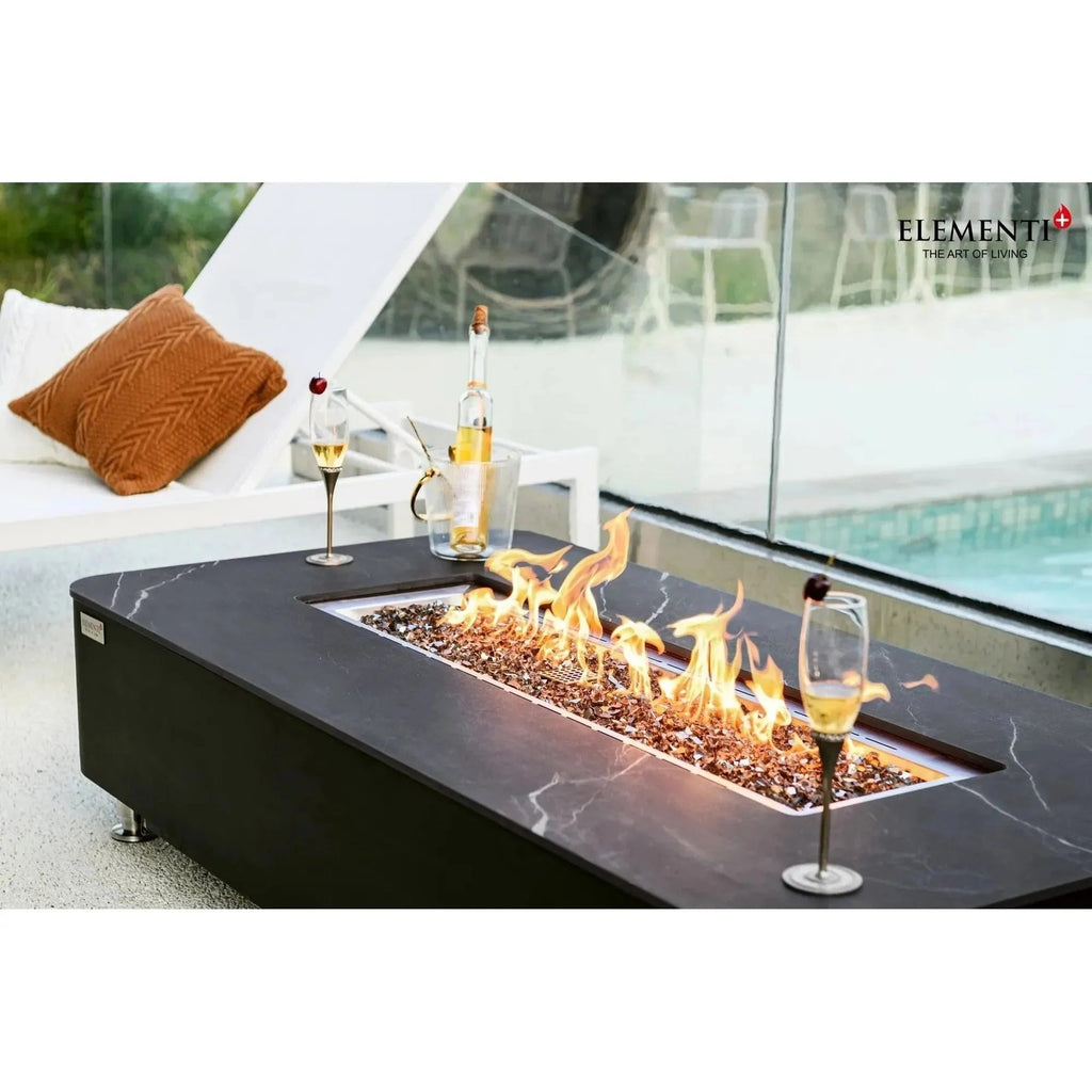 Elementi Plus Valencia Rectangular Gas Fire Pit Table 16 kW, Bulgarian Black Porcelain Top