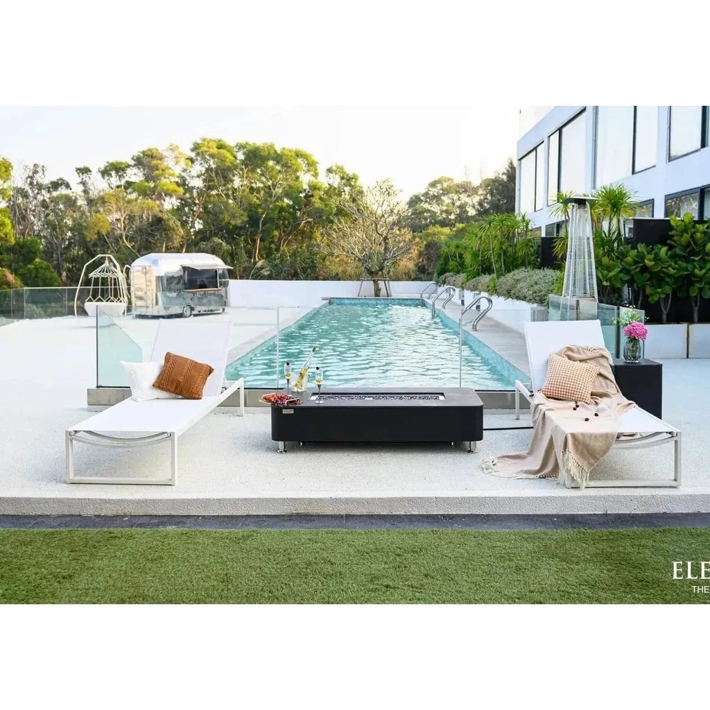 Elementi Plus Valencia Rectangular Gas Fire Pit Table 16 kW, Bulgarian Black Porcelain Top