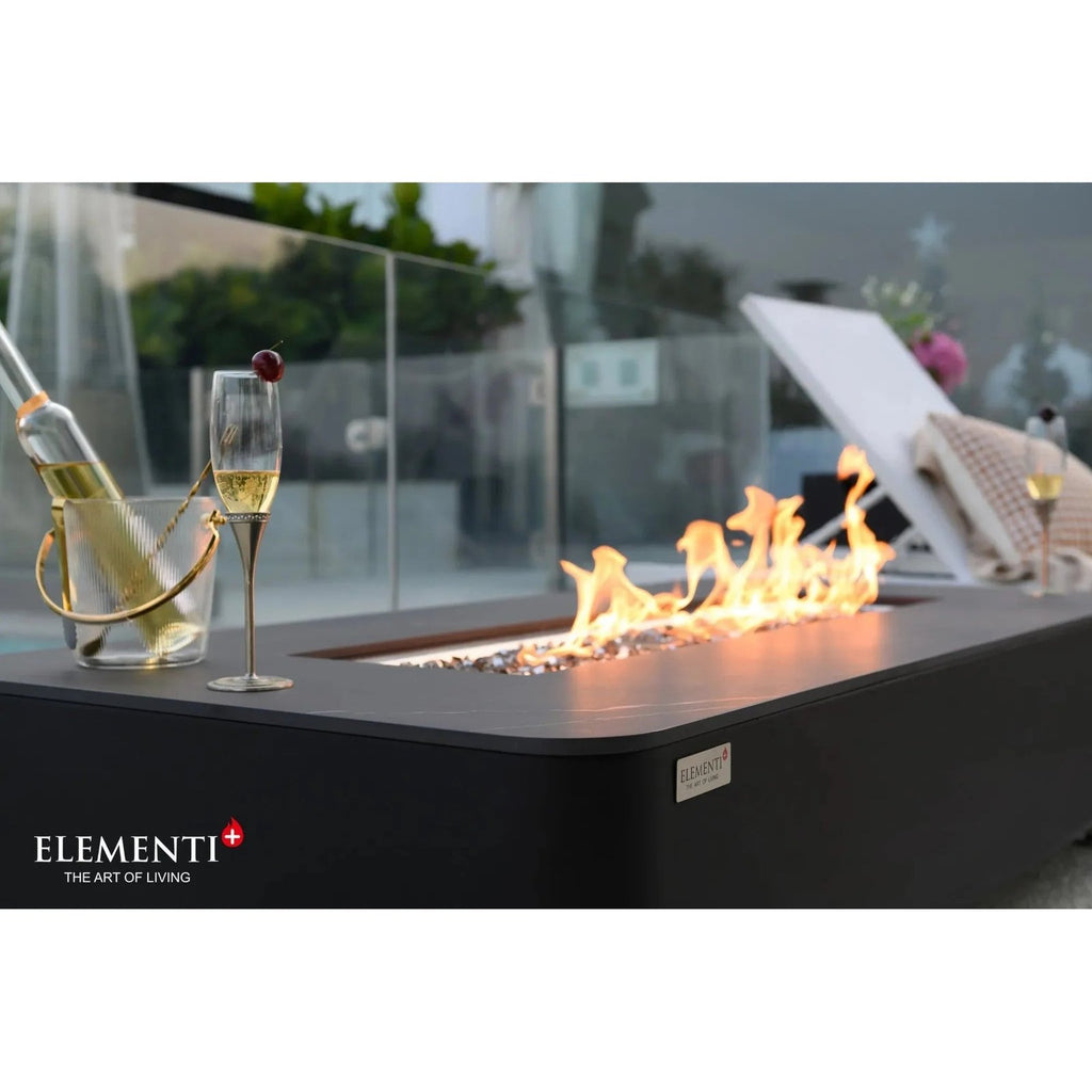 Elementi Plus Valencia Rectangular Gas Fire Pit Table 16 kW, Bulgarian Black Porcelain Top