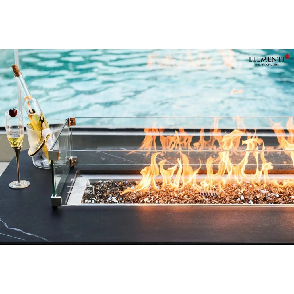 Elementi Plus Valencia Rectangular Gas Fire Pit Table 16 kW, Bulgarian Black Porcelain Top