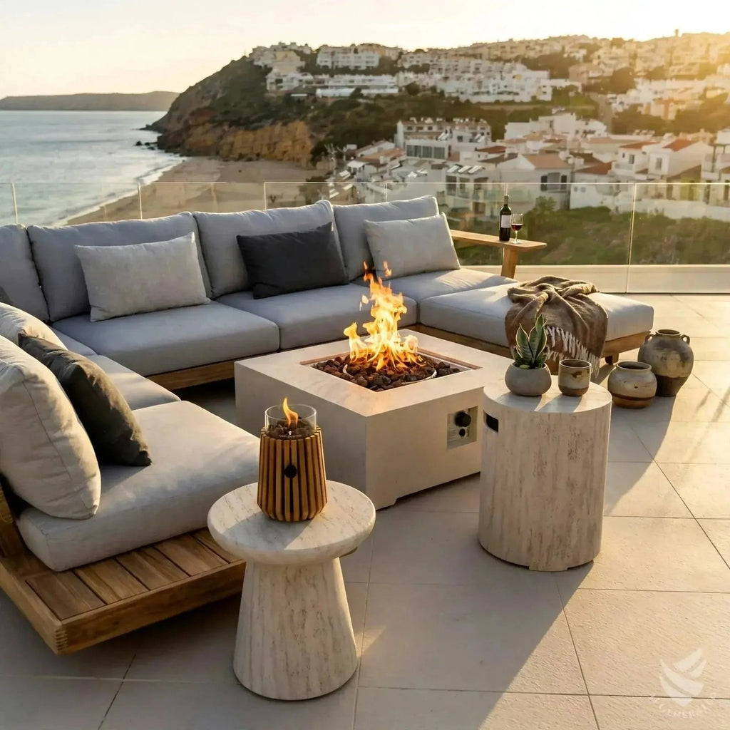 Happy Cocooning Estate Square 88 Gas Fire Pit Table, Stone-Look Composite, 16.5 kW