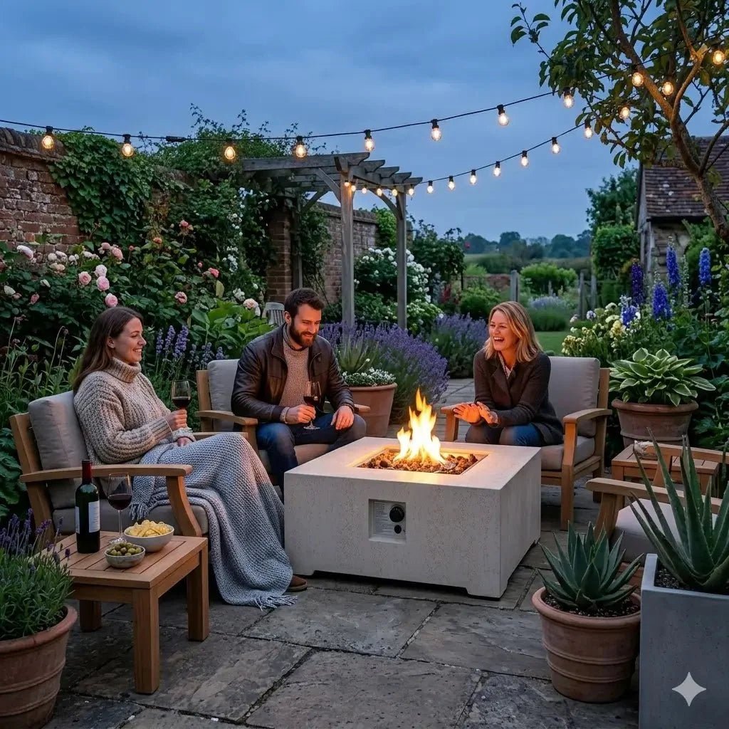 Happy Cocooning Estate Square 88 Gas Fire Pit Table, Stone-Look Composite, 16.5 kW