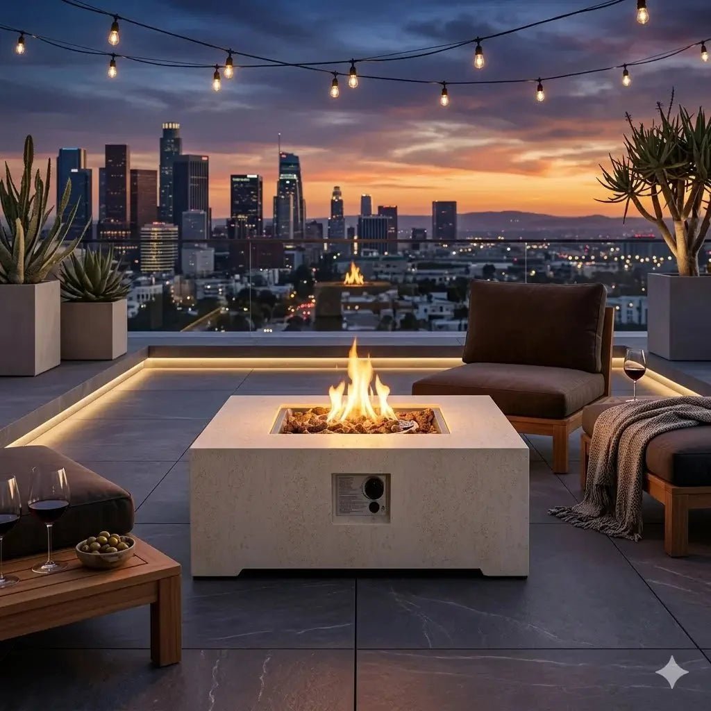Happy Cocooning Estate Square 88 Gas Fire Pit Table, Stone-Look Composite, 16.5 kW