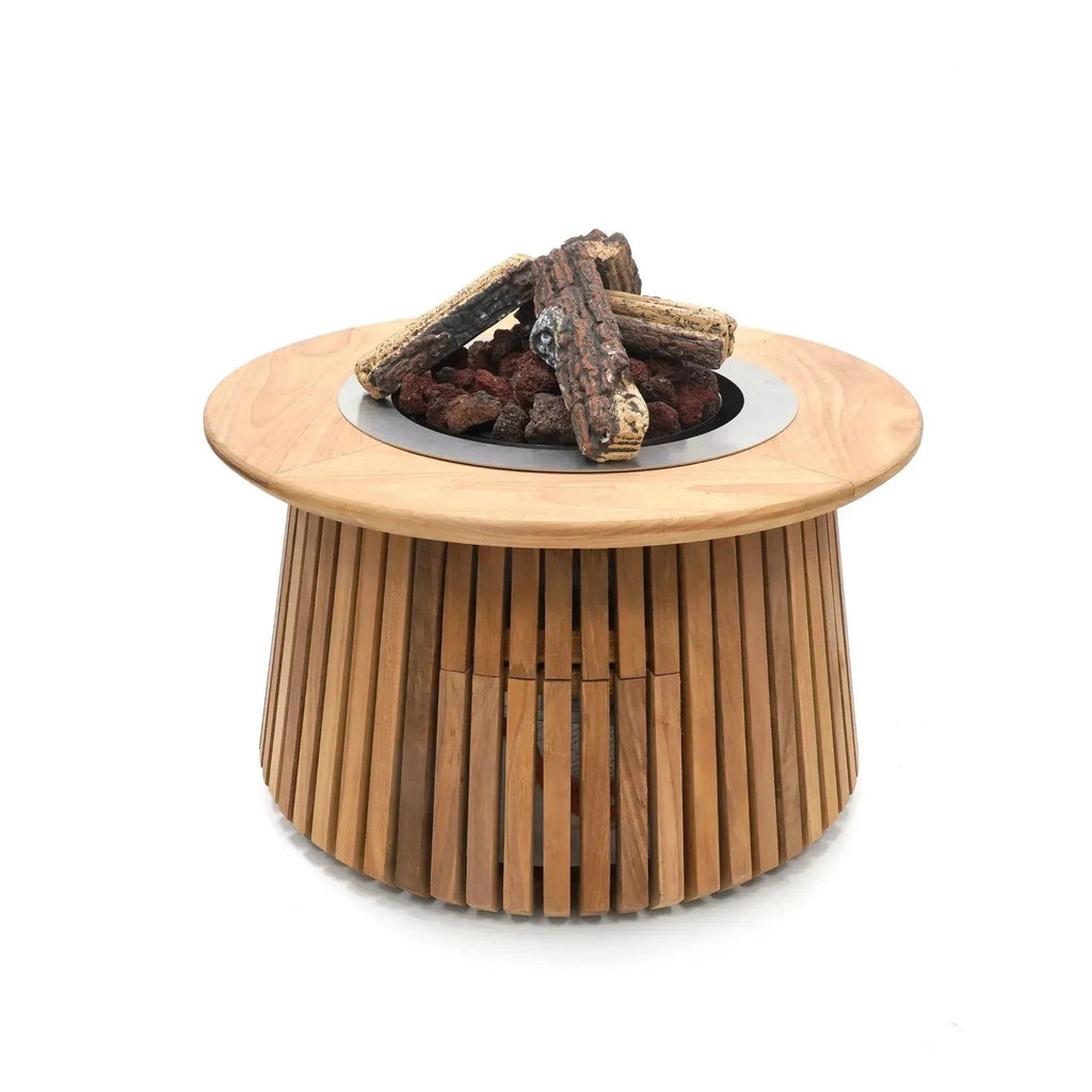 Happy Cocooning Lagune Round 60 Teak Gas Fire Pit Table, 8.5 kW