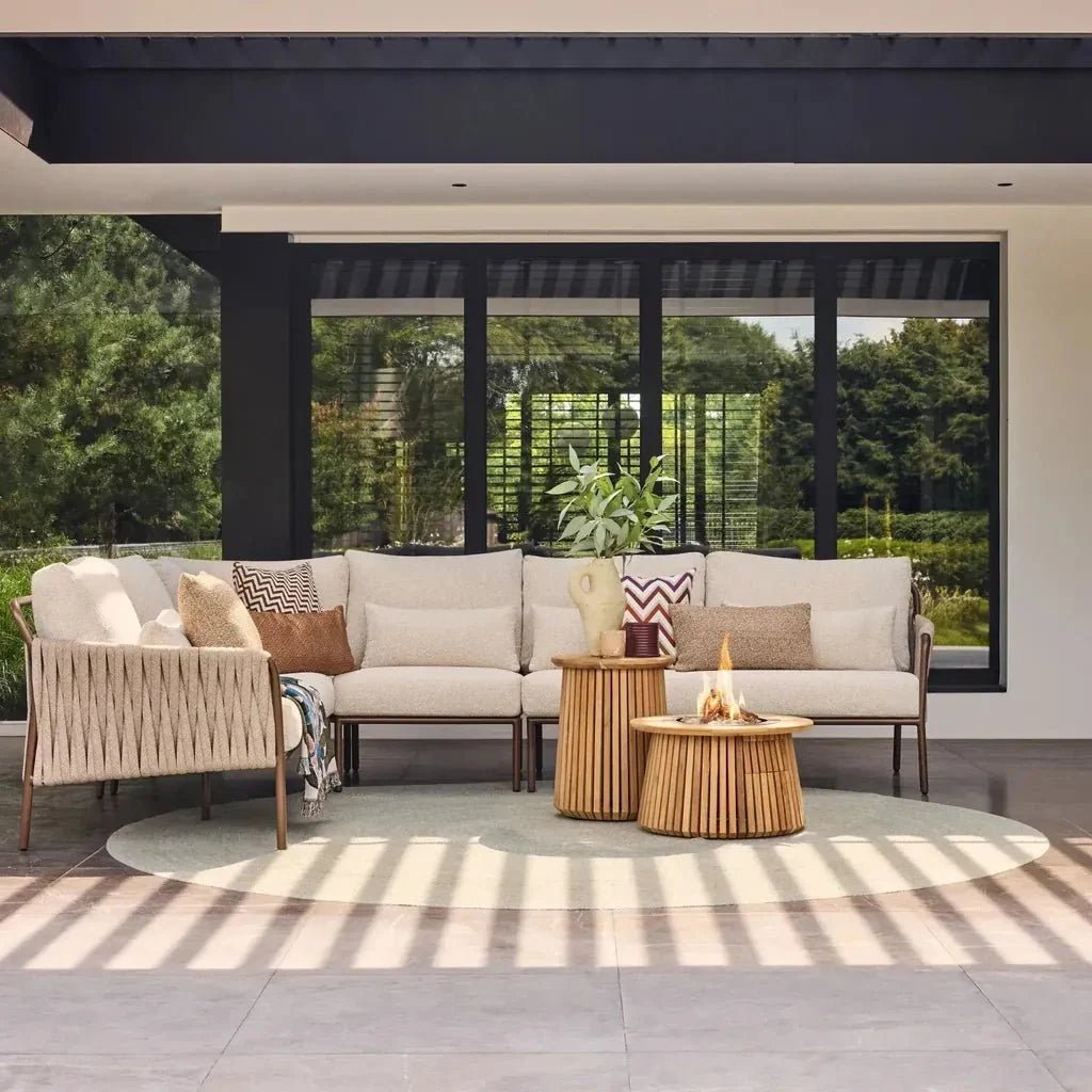 Happy Cocooning Lagune Round 60 Teak Gas Fire Pit Table, 8.5 kW