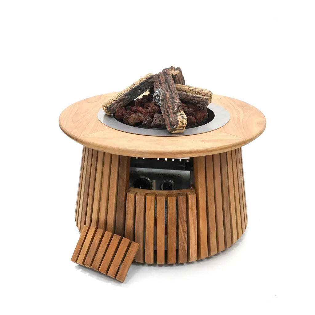 Happy Cocooning Lagune Round 60 Teak Gas Fire Pit Table, 8.5 kW