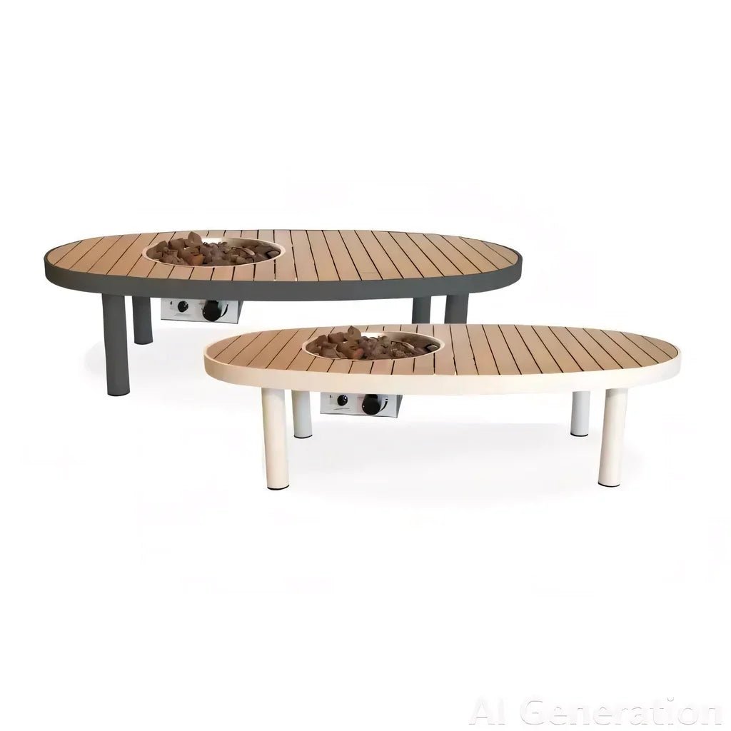 Happy Cocooning Riviera 140 Oval Gas Fire Pit Table, Acacia Wood Top, 12 kW