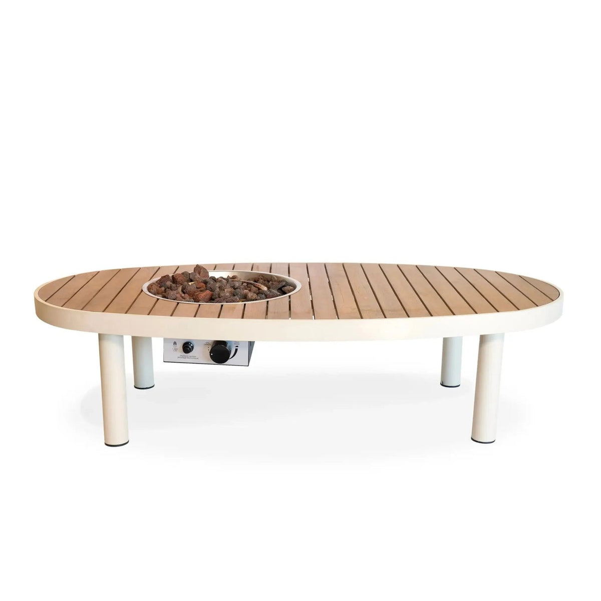 Happy Cocooning Riviera 140 Oval Gas Fire Pit Table, Acacia Wood Top, 12 kW