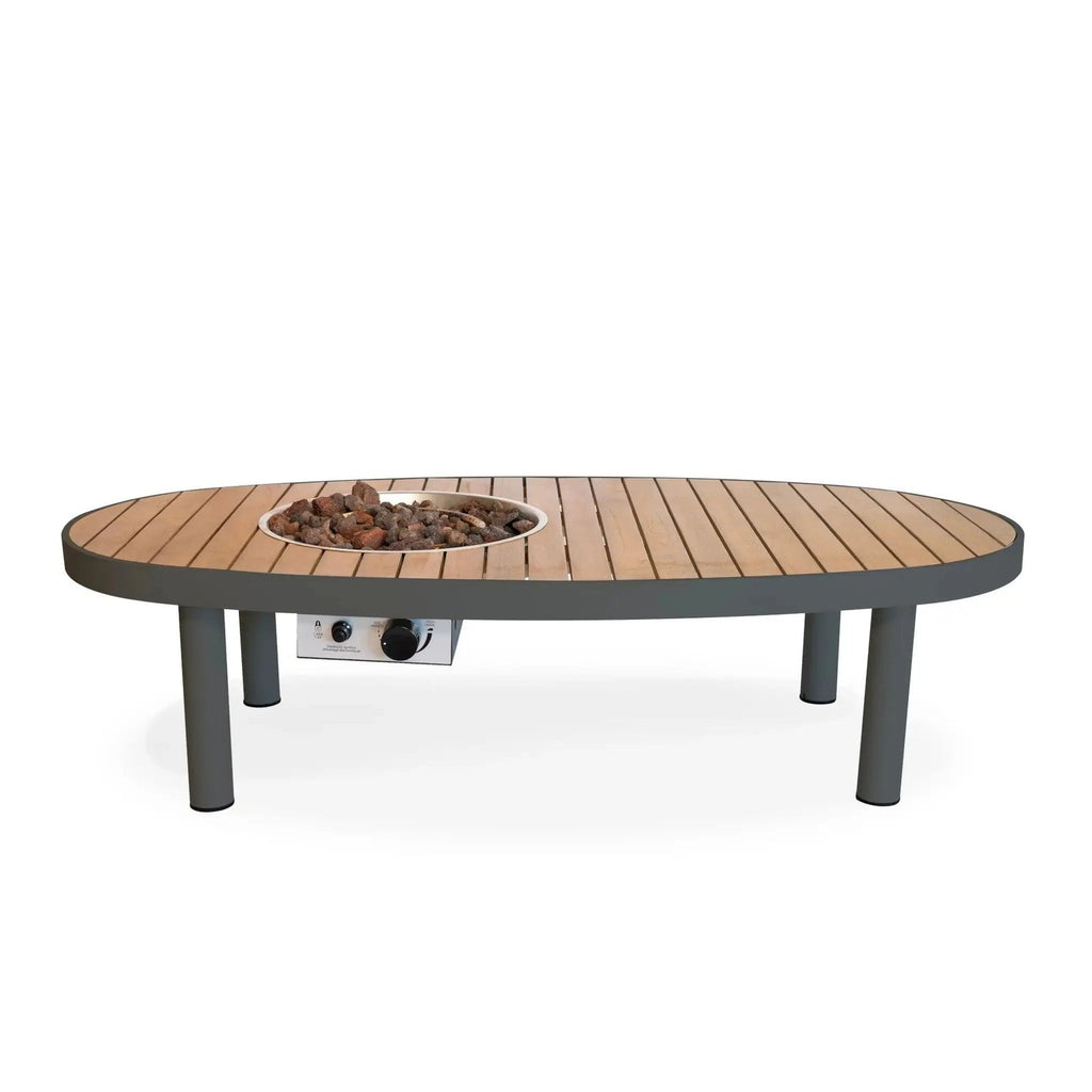 Happy Cocooning Riviera 140 Oval Gas Fire Pit Table, Acacia Wood Top, 12 kW