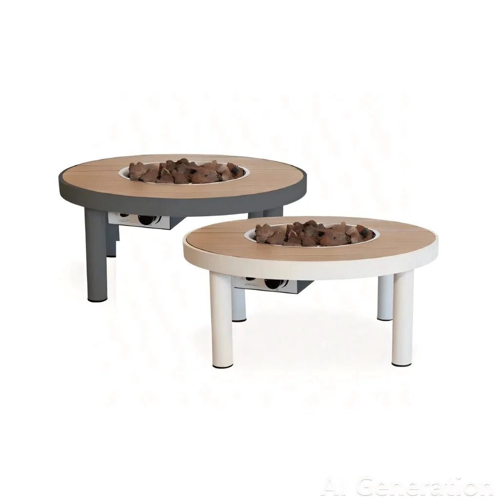 Happy Cocooning Riviera 80 Round Gas Fire Pit Table, Acacia Wood Top, 8.5 kW