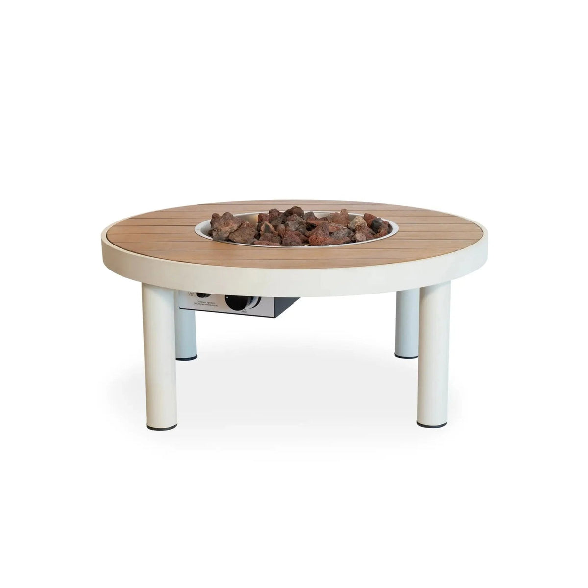 Happy Cocooning Riviera 80 Round Gas Fire Pit Table, Acacia Wood Top, 8.5 kW