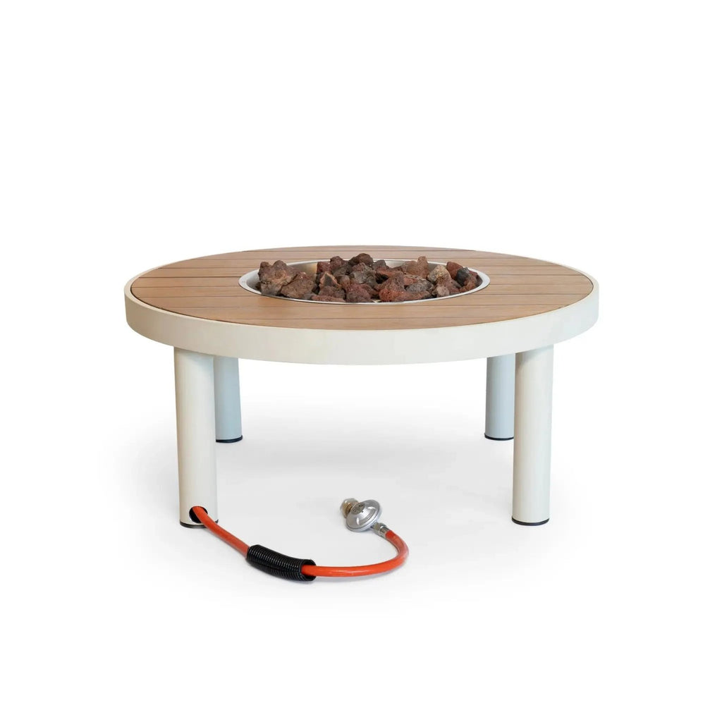 Happy Cocooning Riviera 80 Round Gas Fire Pit Table, Acacia Wood Top, 8.5 kW