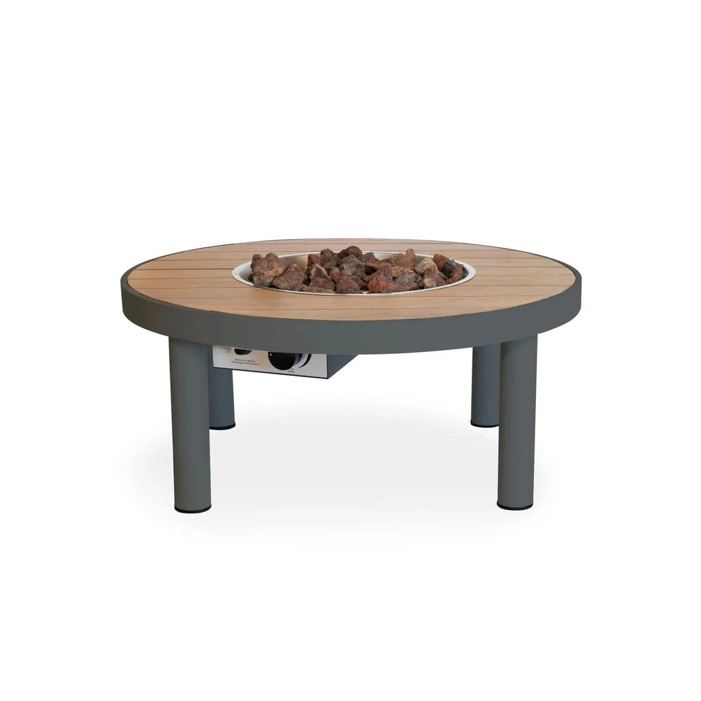 Happy Cocooning Riviera 80 Round Gas Fire Pit Table, Acacia Wood Top, 8.5 kW