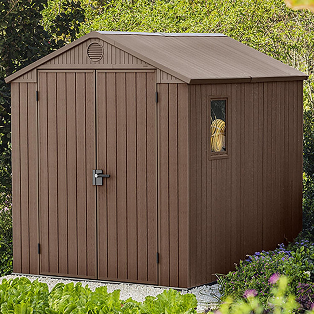 Keter Darwin 6x8 ft Apex Plastic Garden Storage Shed, Brown