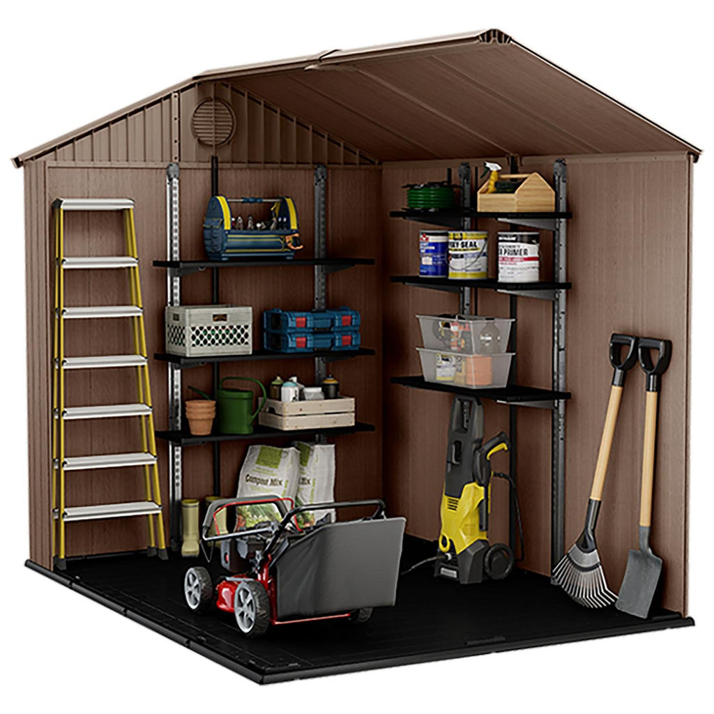 Keter Darwin 6x8 ft Apex Plastic Garden Storage Shed, Brown