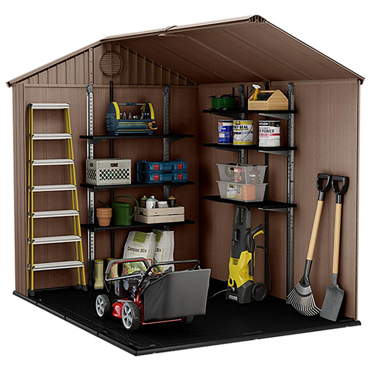 Keter Darwin 6x8 ft Apex Plastic Garden Storage Shed, Brown
