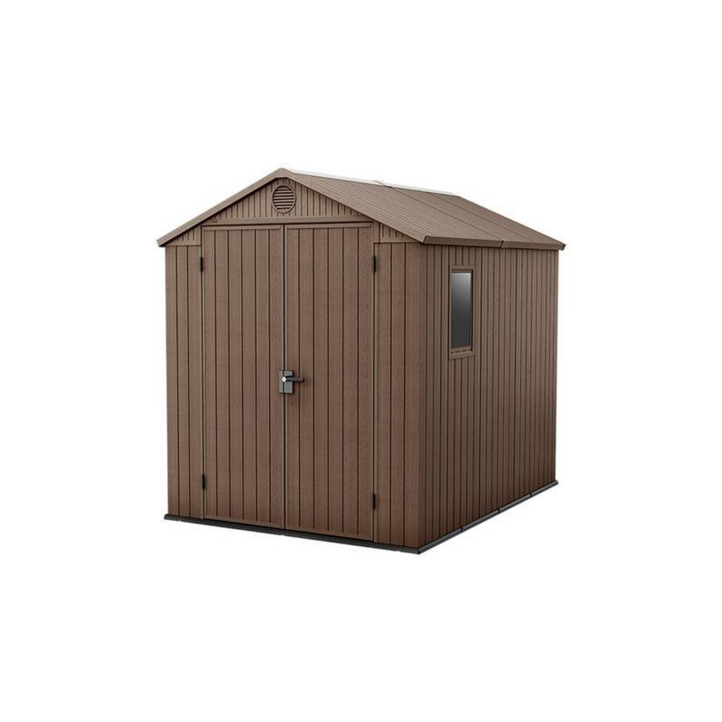 Keter Darwin 6x8 ft Apex Plastic Garden Storage Shed, Brown